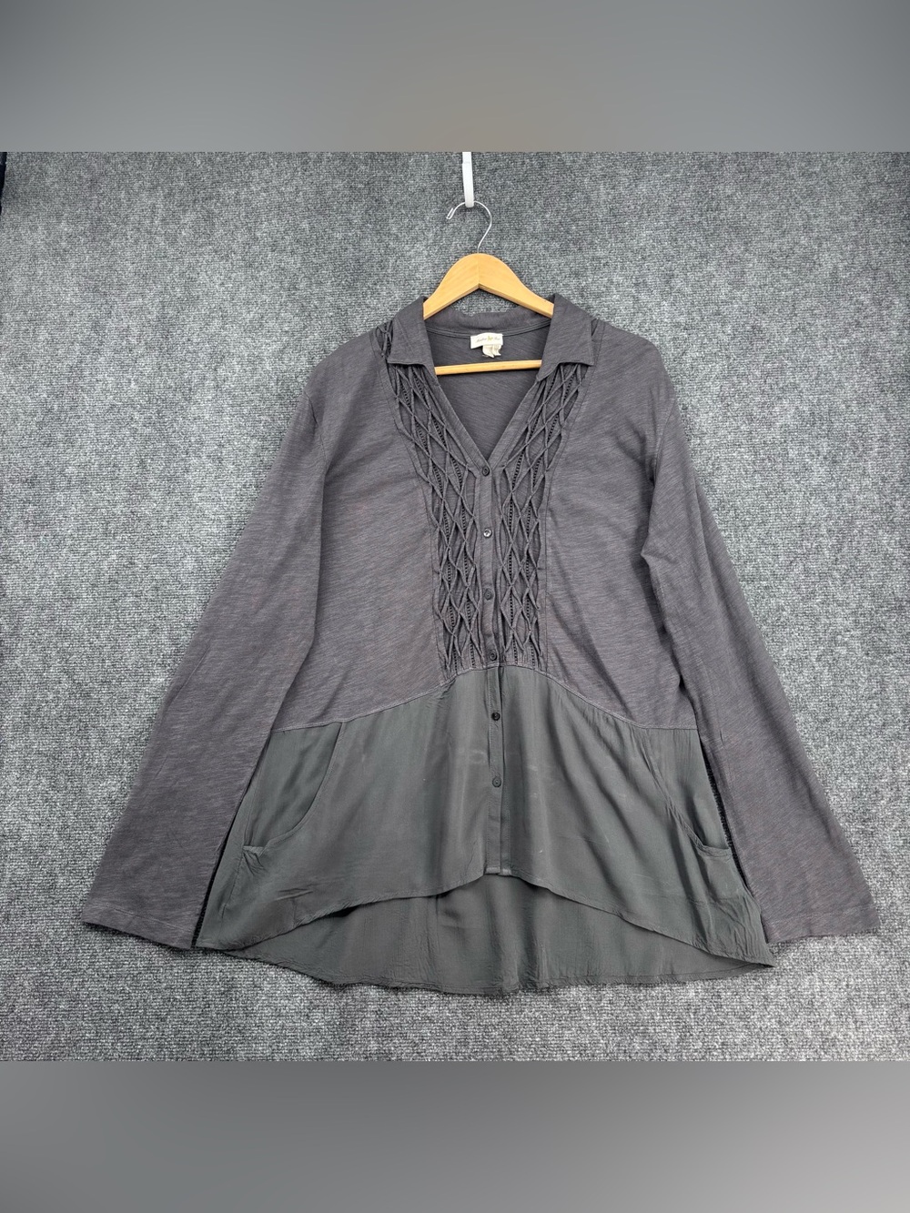 Meadow Rue Anthropologie Dark Gray Whimsigoth Mixed Media Tunic Top Women’s XL